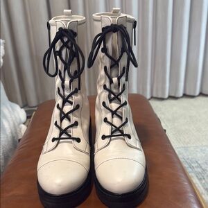 Women's White Lace-Up Boots